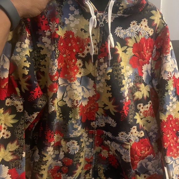 VINTAGE Y2K LUCKY BRAND ASIAN FLORAL PRINT ZIP UP SWEATSHIRT JACKET  SZ XL RARE - Picture 3 of 15